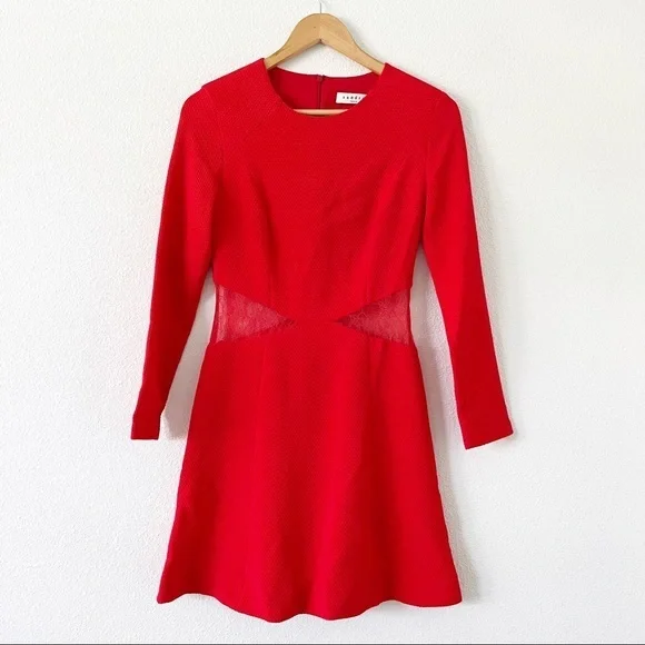 Sandro Paris Rayke Red Lace Cutout Jersey Dress - Picture 3 of 12